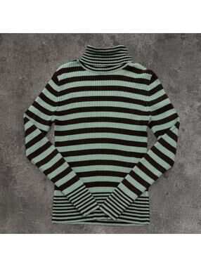 Beautiful Y2K Gap Green & Brown Striped Turtleneck Sweater